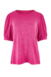 Product shot of the Gathered Sleeve Top in colour Magenta (Pink), from the front
