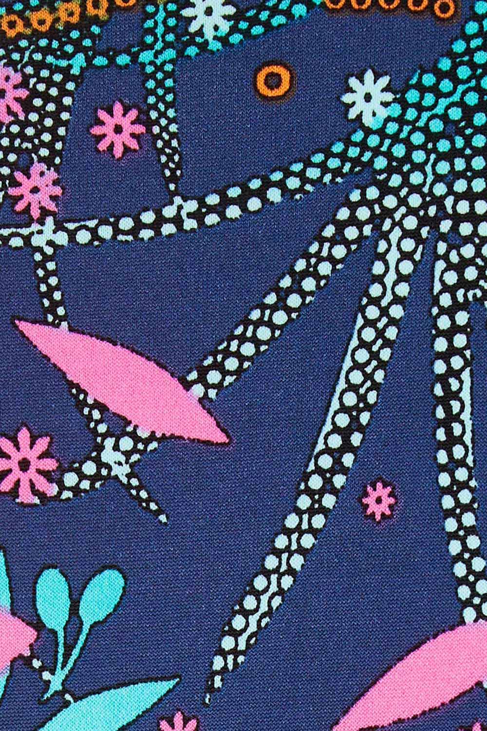 Product shot of the Gathered Waist Faux Wrap Dress in colour Wonderland (Blue), detail