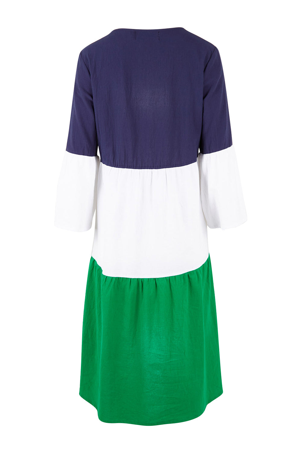 Product shot of the Multi Colour Tier Dress in colour Multi (Blue), from the back