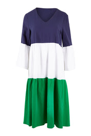 Product shot of the Multi Colour Tier Dress in colour Multi (Blue), from the front
