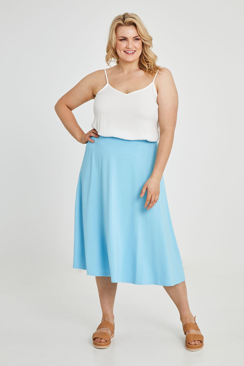 Preloved Gathered Waist Long Skirt - Skyblue