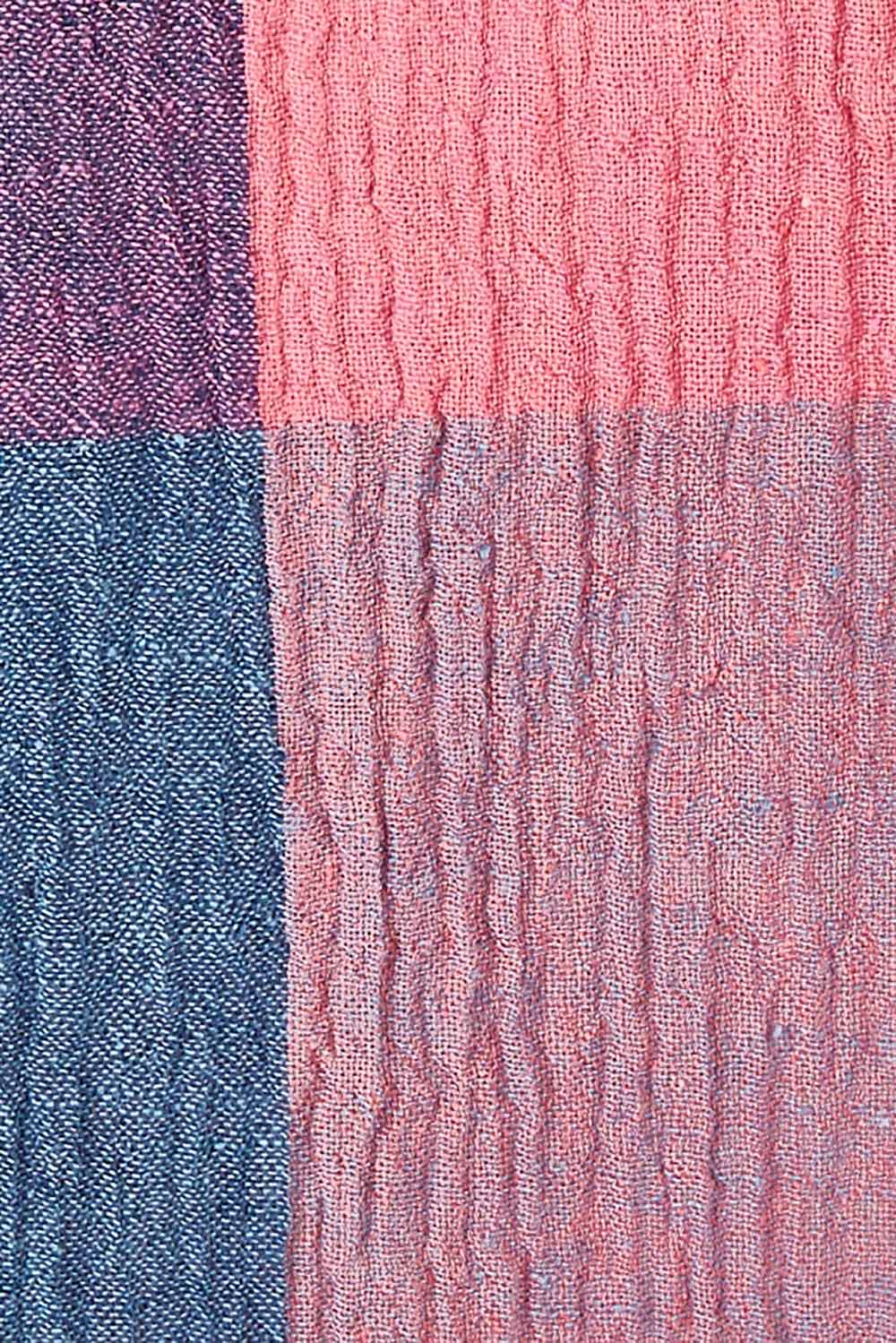 Product shot of the Bell Sleeve Top in colour Check (Blue), detail
