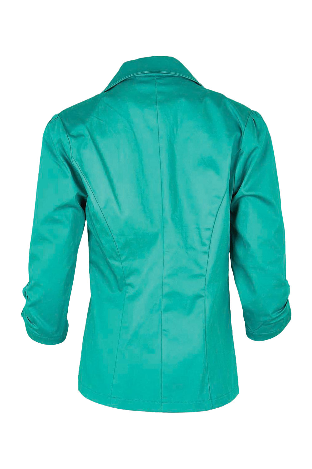 Product shot of the Buttoned Blazer in colour Teal (Blue), from the back
