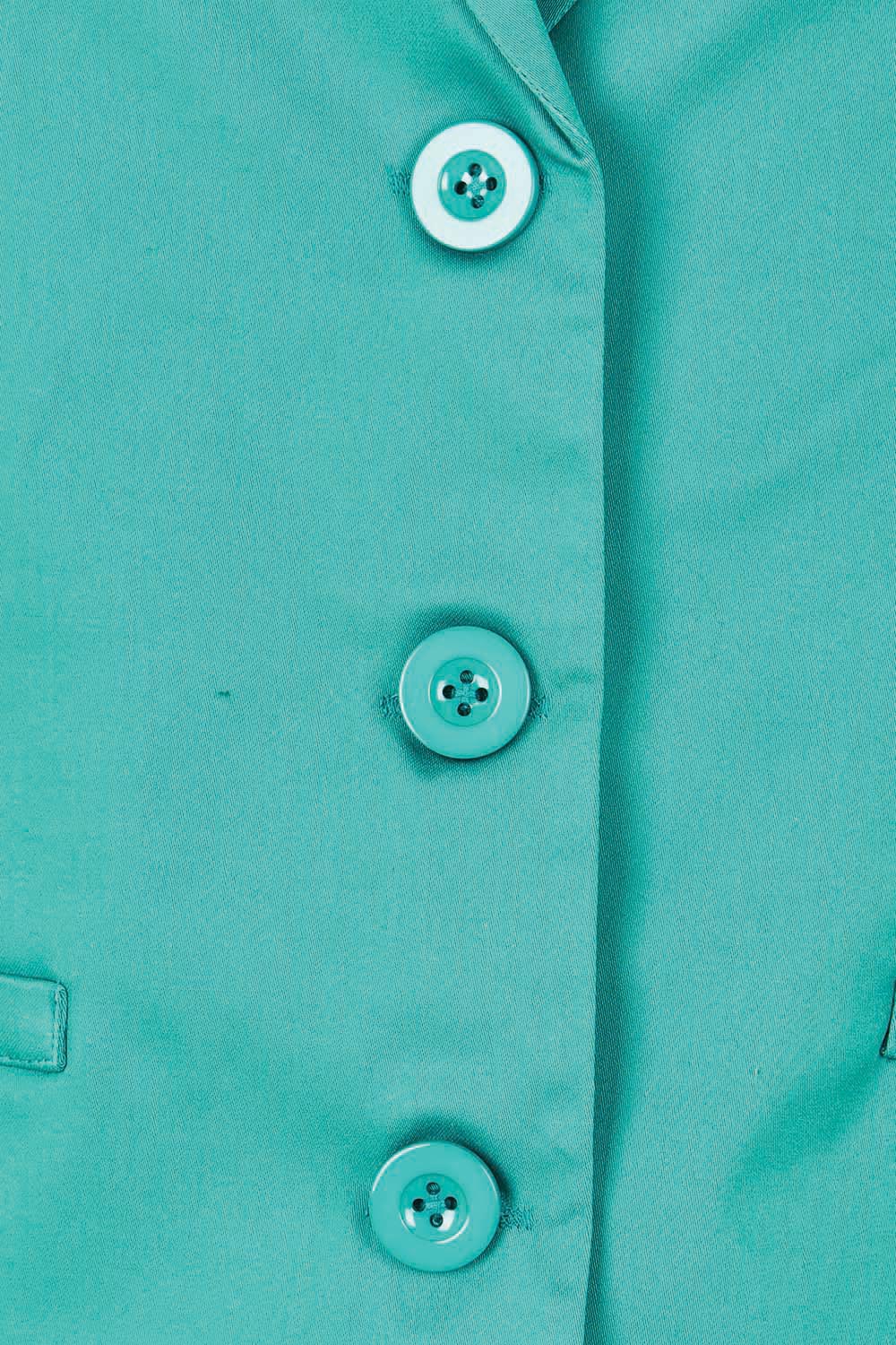 Product shot of the Buttoned Blazer in colour Teal (Blue), detail