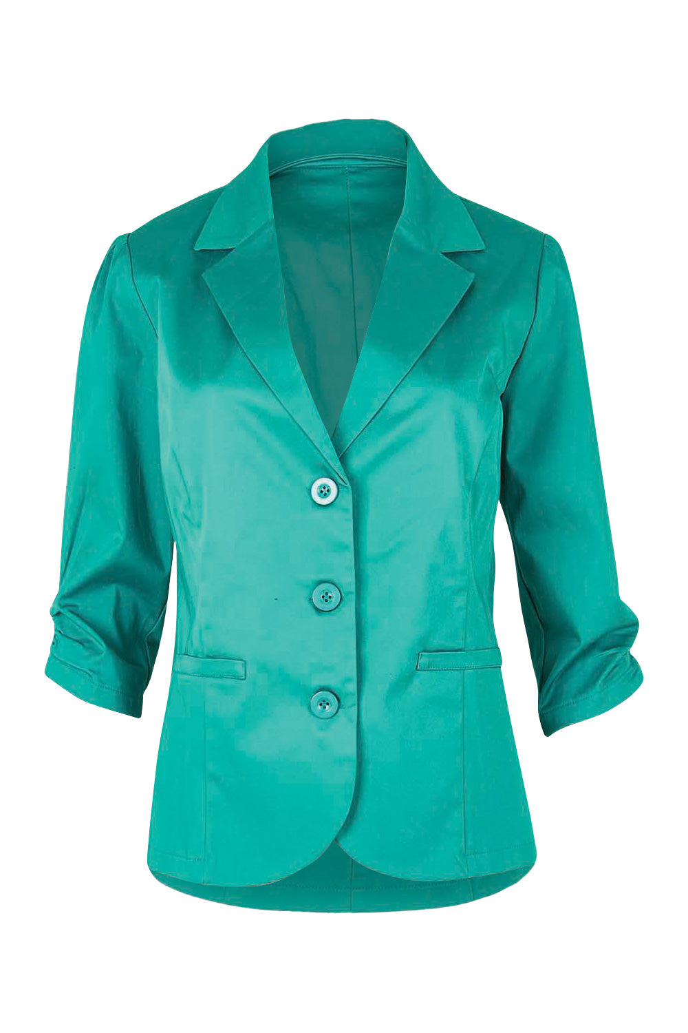 Product shot of the Buttoned Blazer in colour Teal (Blue), from the front