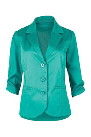 Product shot of the Buttoned Blazer in colour Teal (Blue), from the front