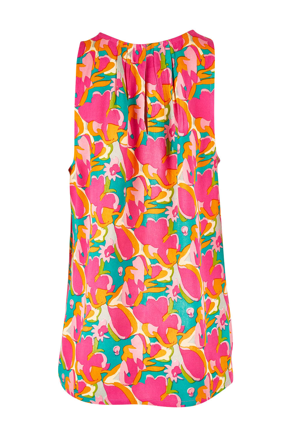 Product shot of the Sleeveless Tank in colour Boldfloral (Pink), from the back