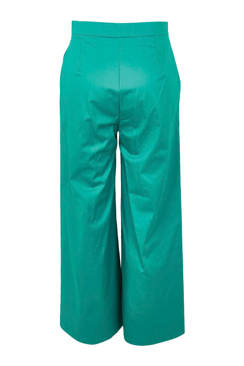 Product shot of the Wide Leg Pant in colour Teal (Blue), from the back