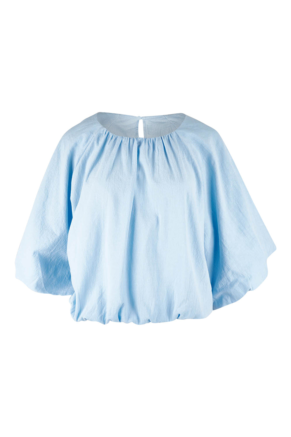 Product shot of the Billow Sleeve Top in colour Blue (Blue), from the front