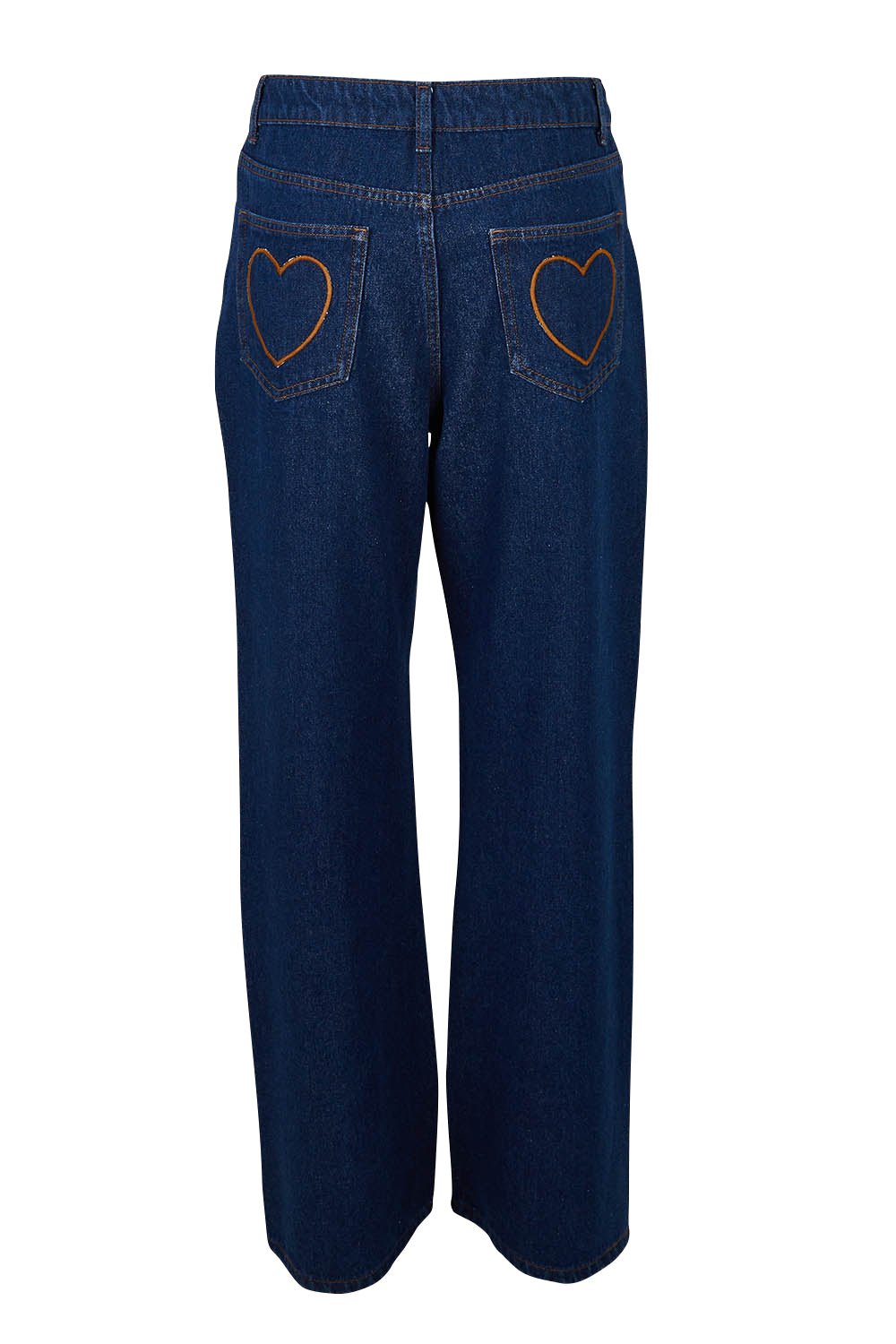 Product shot of the Patch Denim High Waist Jeans in colour Heart (Blue), from the back