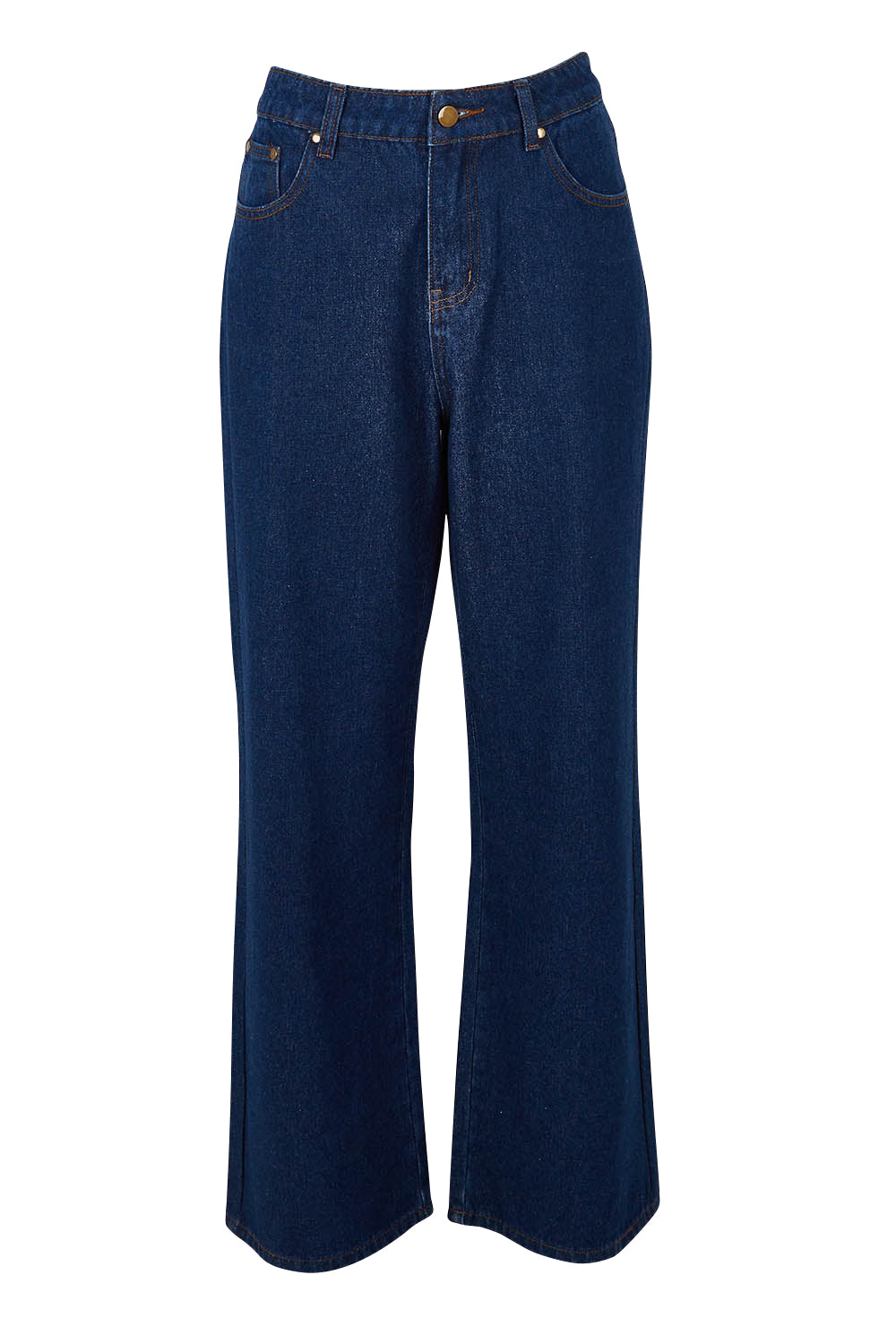 Product shot of the Patch Denim High Waist Jeans in colour Heart (Blue), from the front