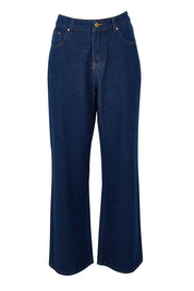 Product shot of the Patch Denim High Waist Jeans in colour Heart (Blue), from the front