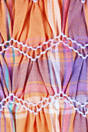 Product shot of the Shirred Bodice Detail Dress in colour Checked, detail