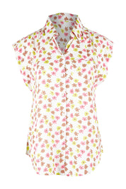 Product shot of the Cap Sleeve Shirt in colour Retrodaisy (White), from the front