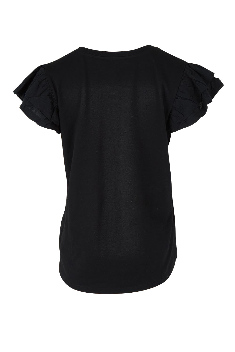 Product shot of the Ruffle Sleeve Top in colour Black (Black), from the back