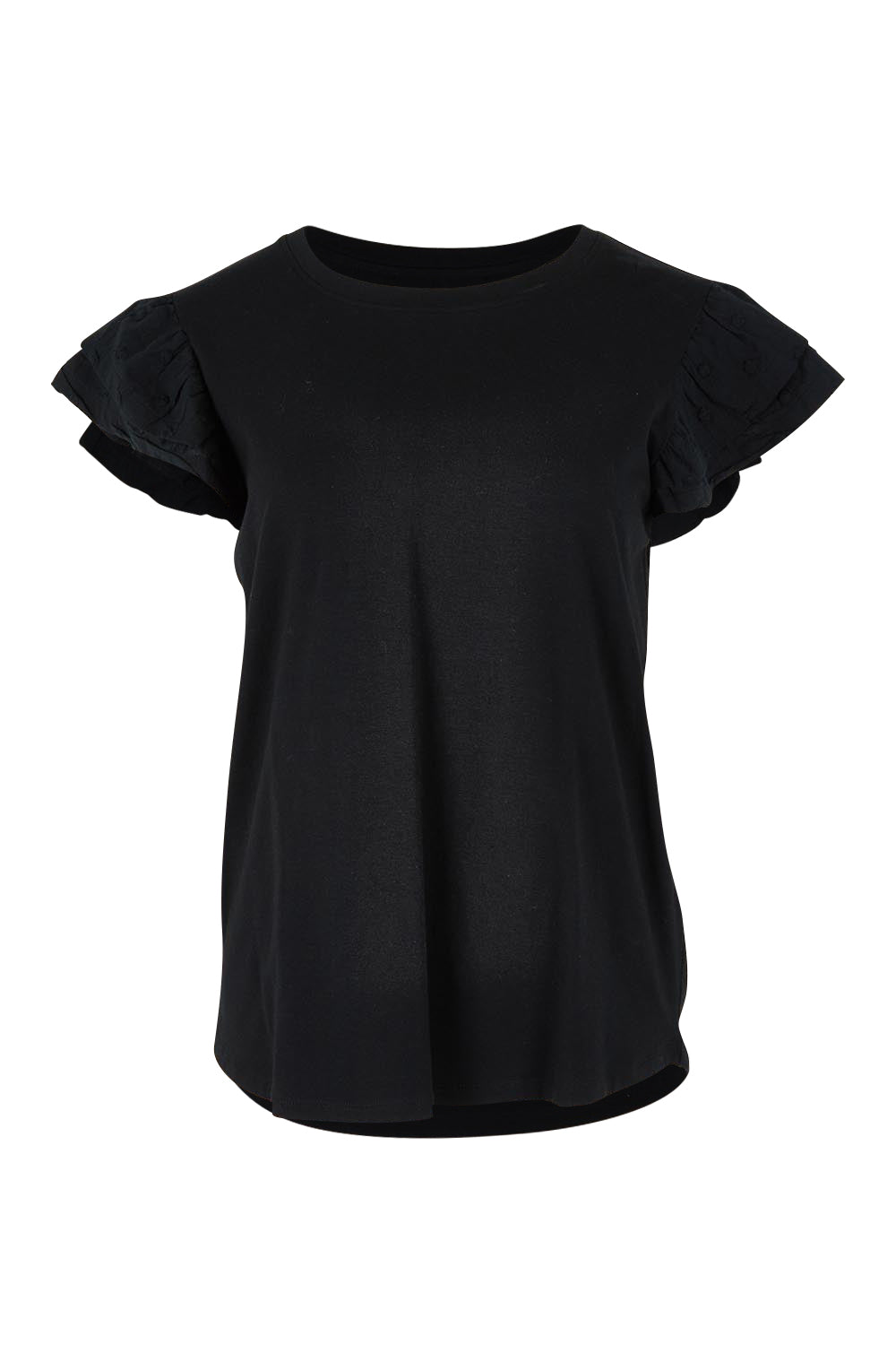 Product shot of the Ruffle Sleeve Top in colour Black (Black), from the front