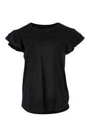 Product shot of the Ruffle Sleeve Top in colour Black (Black), from the front