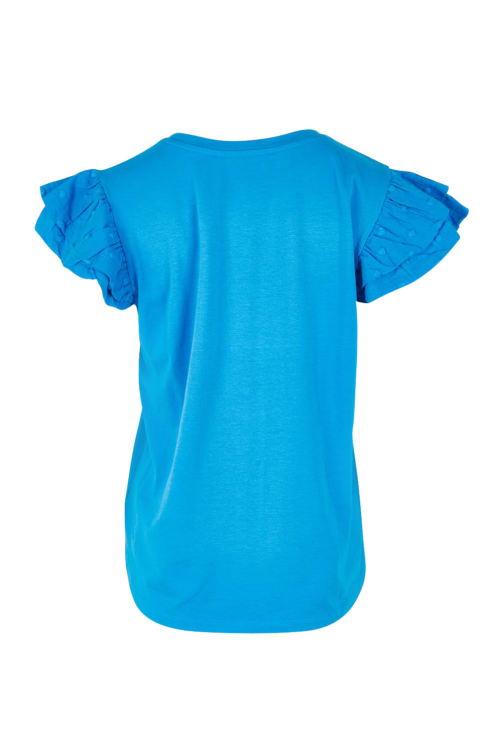 Product shot of the Ruffle Sleeve Top in colour Frenchblue (Blue), from the back