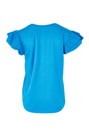 Product shot of the Ruffle Sleeve Top in colour Frenchblue (Blue), from the back