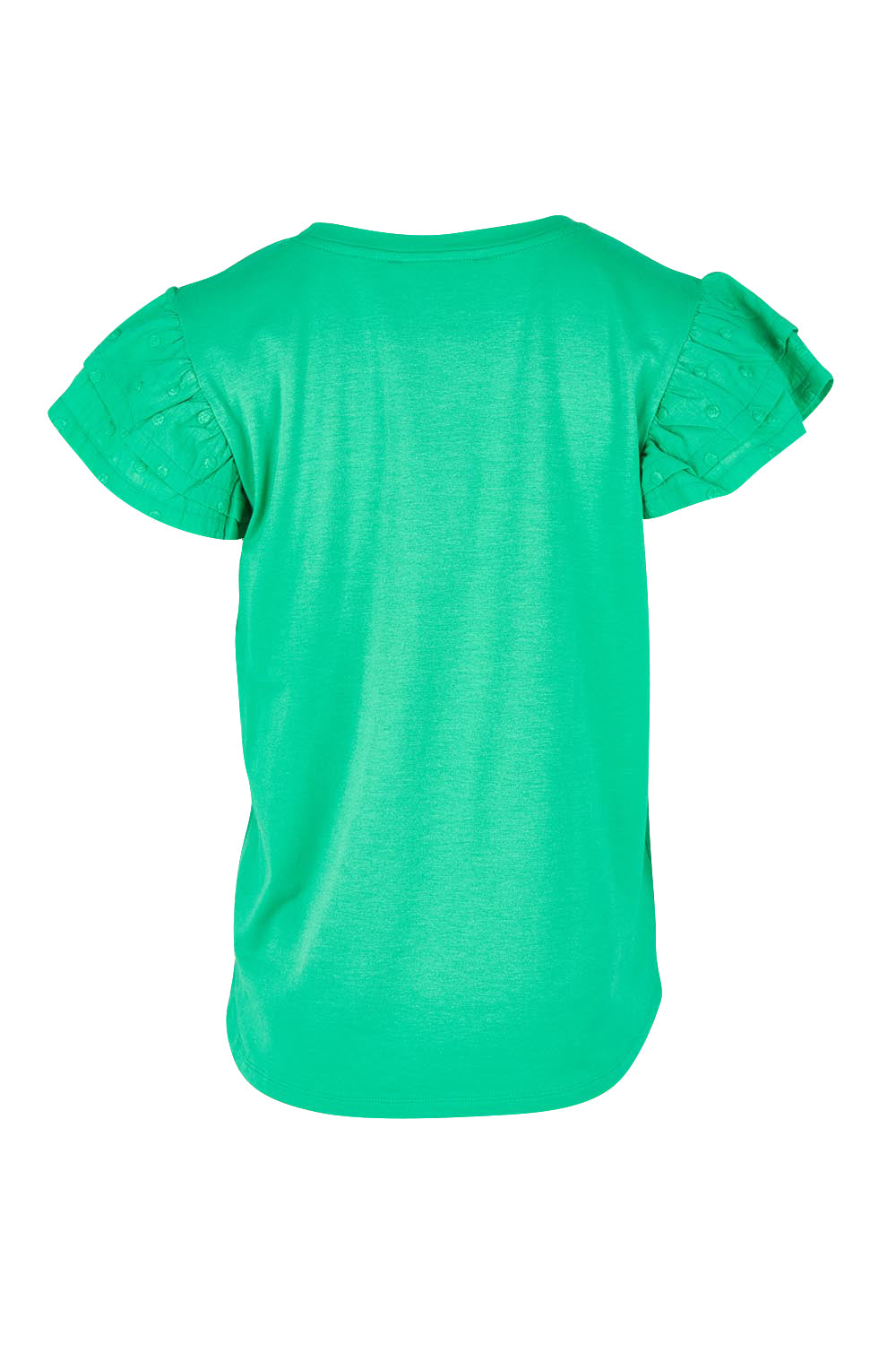 Product shot of the Ruffle Sleeve Top in colour Mint (Green), from the back