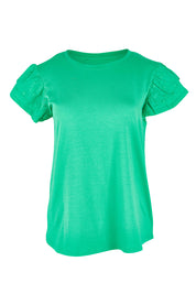 Product shot of the Ruffle Sleeve Top in colour Mint (Green), from the front
