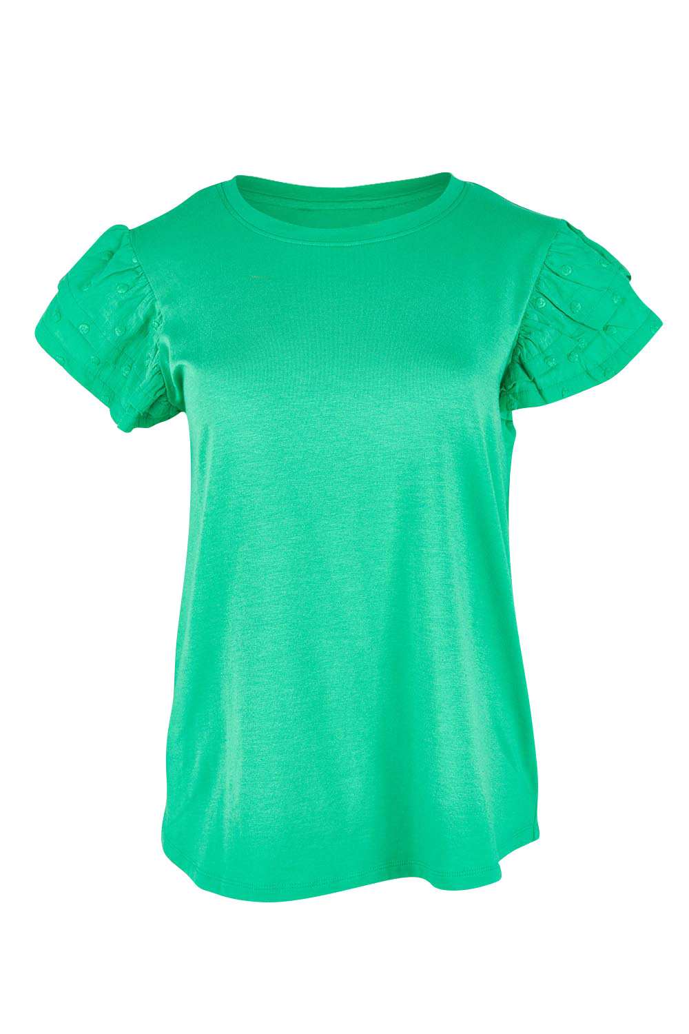 Product shot of the Ruffle Sleeve Top in colour Mint (Green), from the front