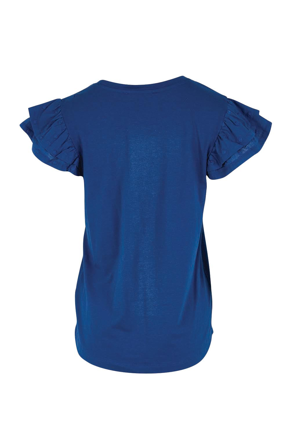 Product shot of the Ruffle Sleeve Top – Navy in colour Navy, from the back