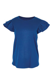 Product shot of the Ruffle Sleeve Top – Navy in colour Navy, from the front
