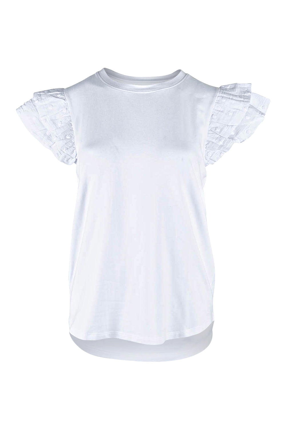 Product shot of the Ruffle Sleeve Top in colour White (White), from the front
