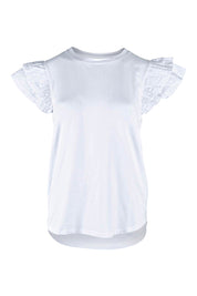 Product shot of the Ruffle Sleeve Top in colour White (White), from the front