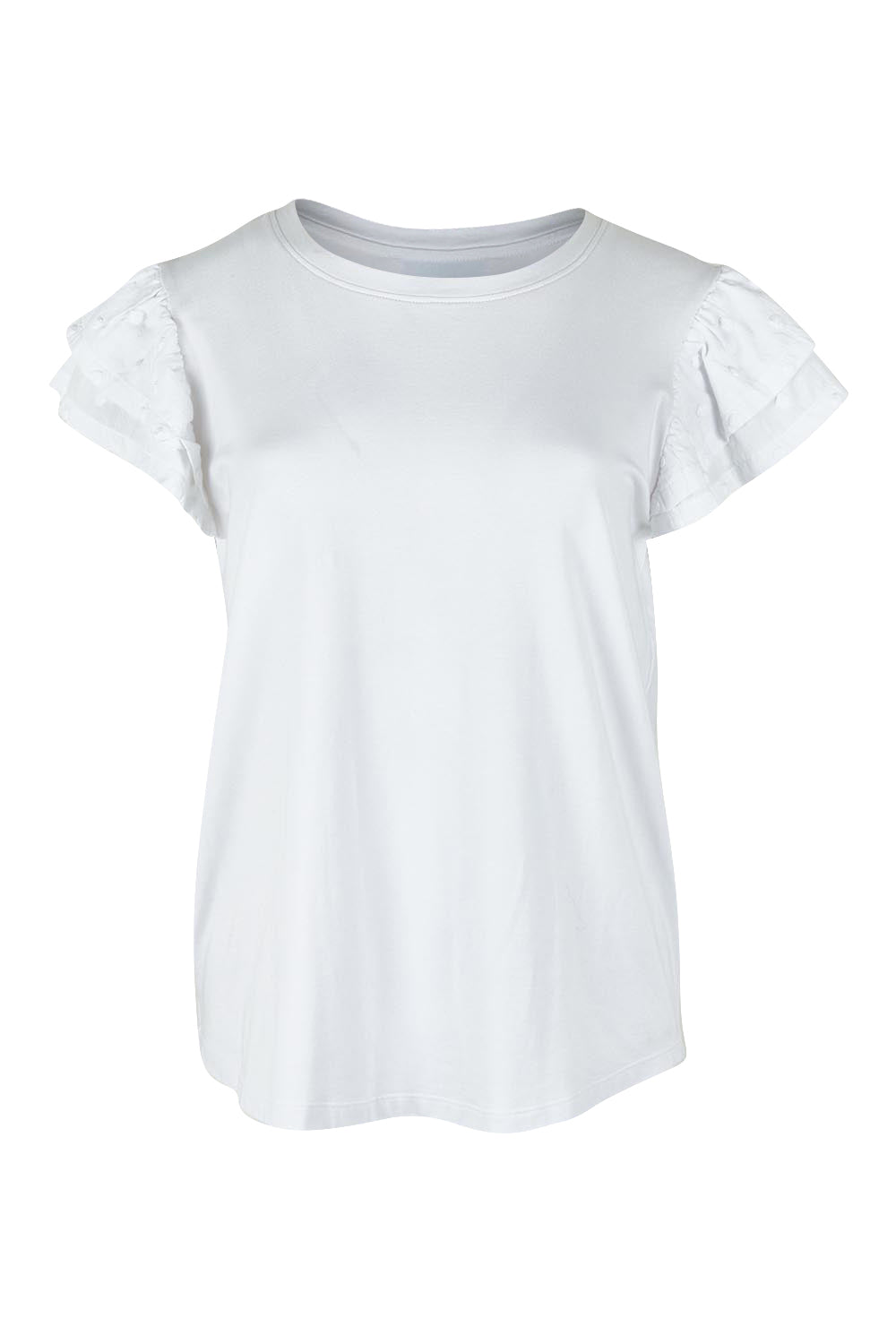 Product shot of the Ruffle Sleeve Top in colour White (White), from the front