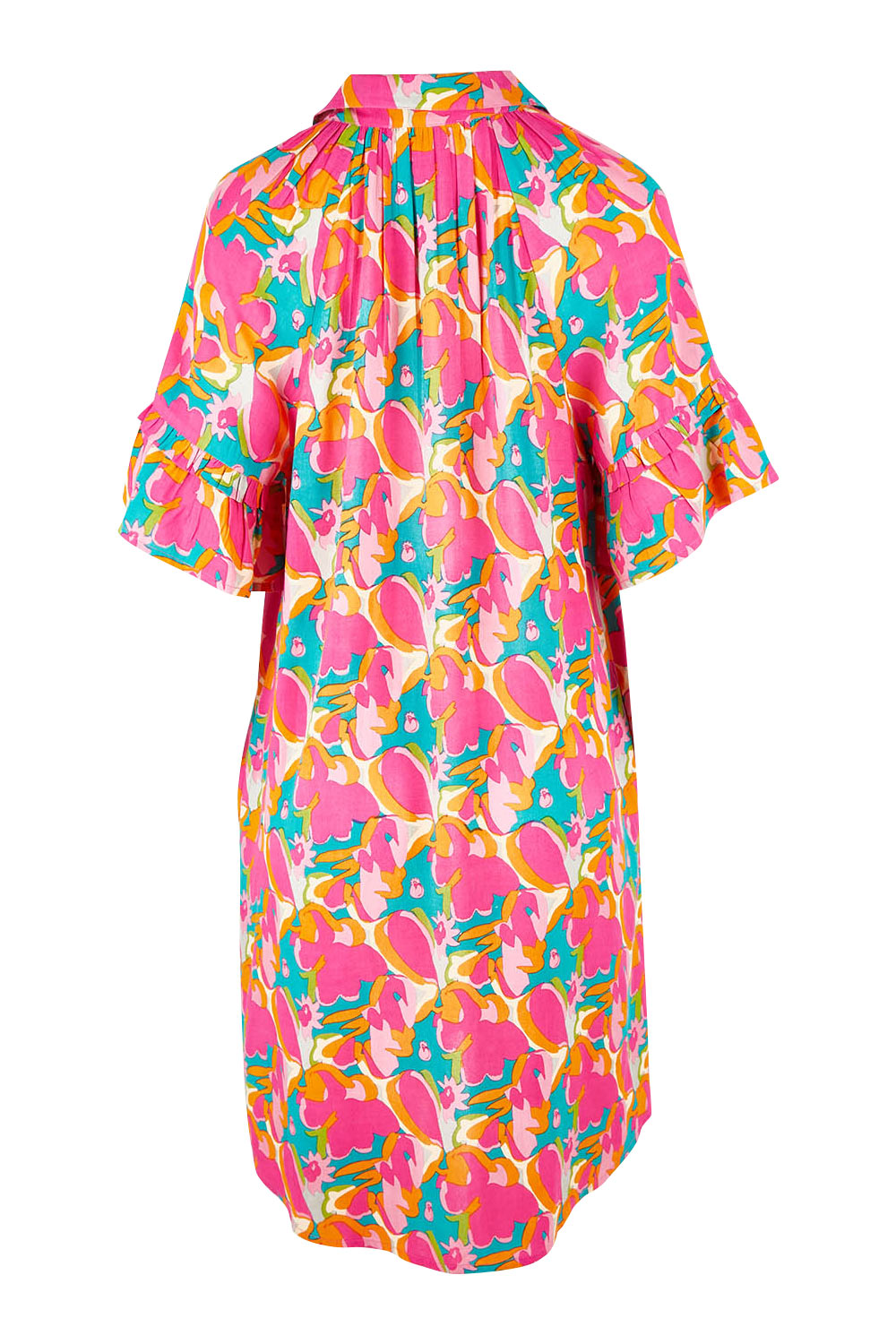 Product shot of the Button Through Shirt Dress in colour Boldfloral (Pink), from the back