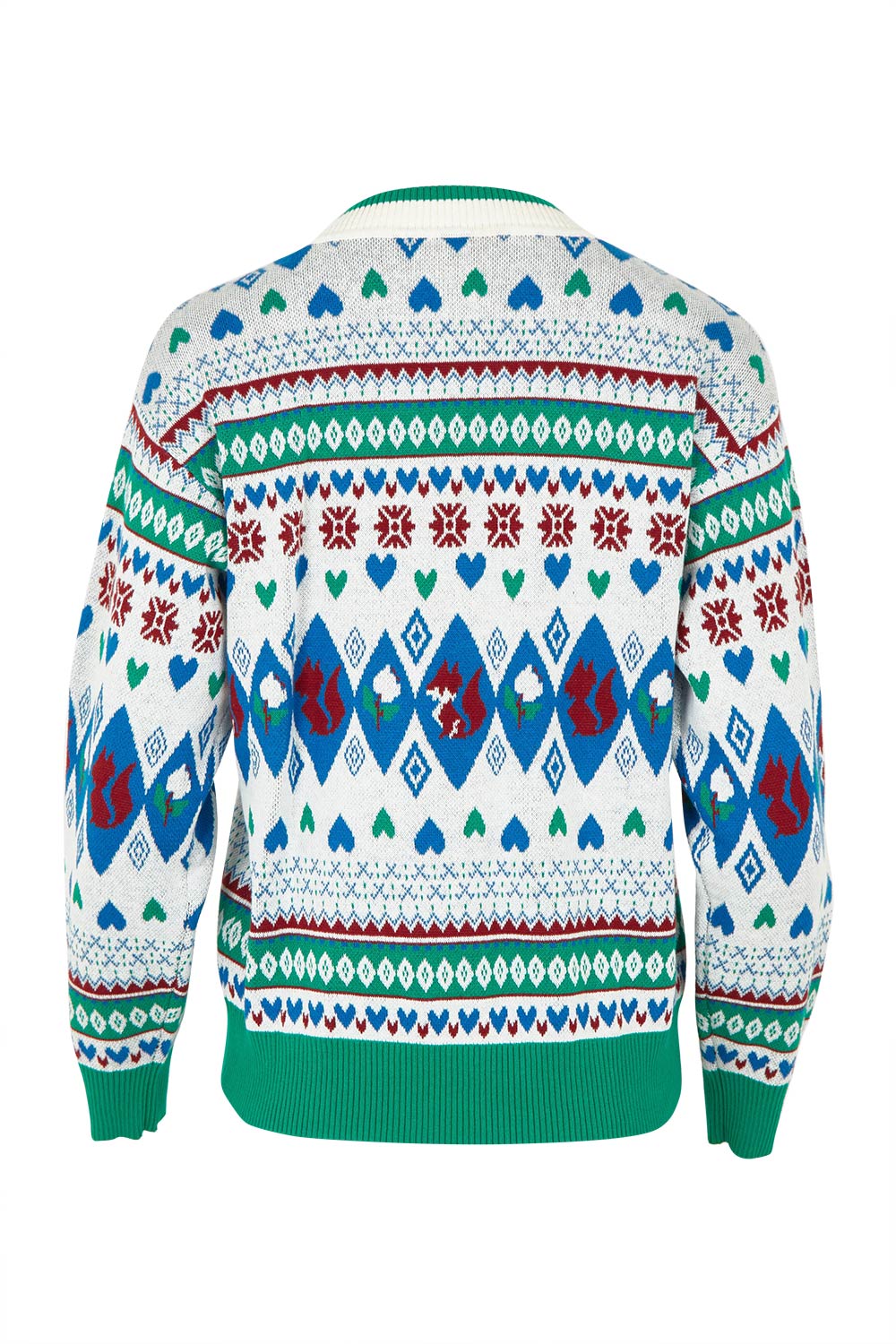 Product shot of the V Neck Foxy Jumper in colour Foxygreen (Green), from the back