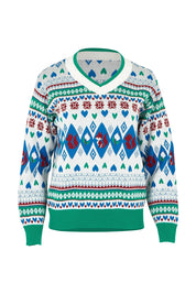 Product shot of the V Neck Foxy Jumper in colour Foxygreen (Green), from the front