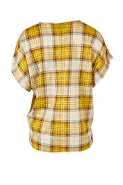 Product shot of the V Neck Check Top in colour Citruschec, from the back