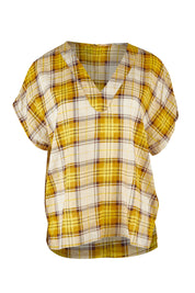 Product shot of the V Neck Check Top in colour Citruschec, from the front