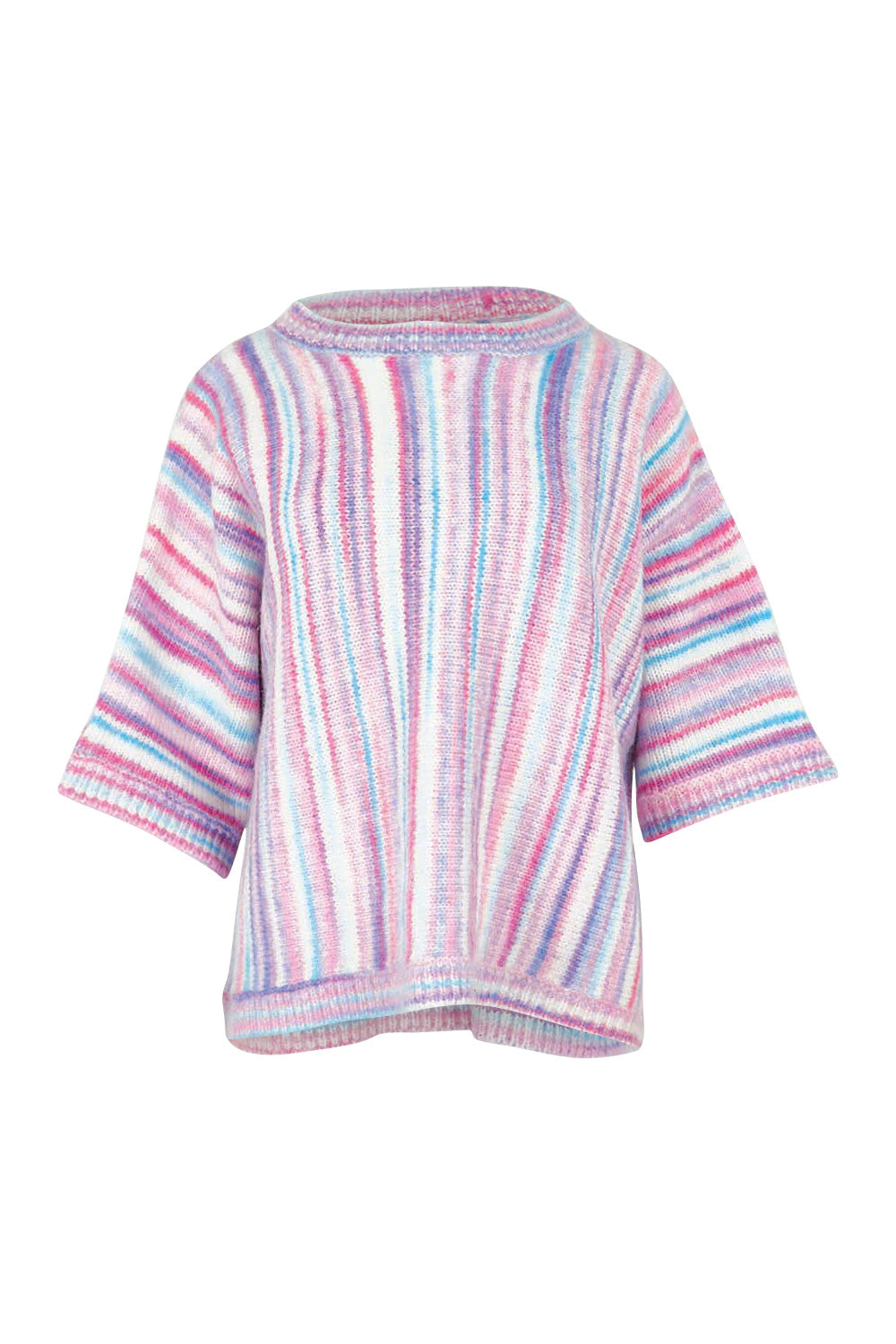 Product shot of the Striped Oversize Sweater in colour Candyfloss (Pink), from the front