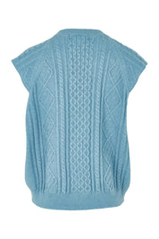 Product shot of the Cable Vest in colour Bluehaze (Blue), from the back