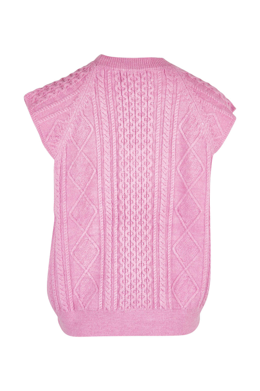 Product shot of the Cable Vest in colour Cable (Pink), from the back