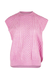 Product shot of the Cable Vest in colour Cable (Pink), from the front