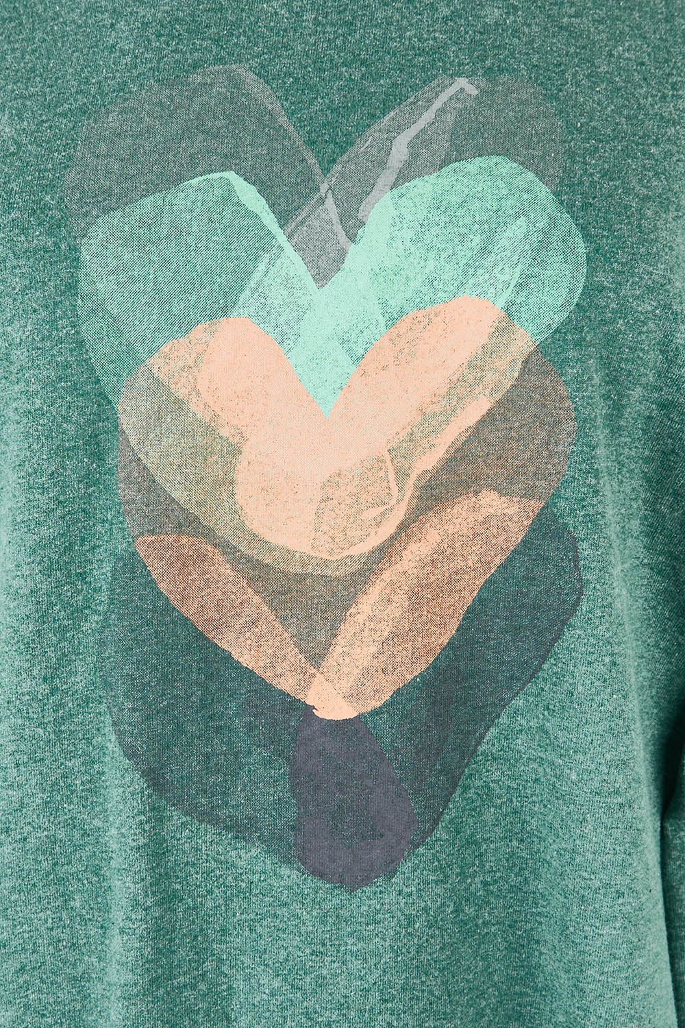 Product shot of the Heart Cotton Sweater in colour Hearts (Green), detail