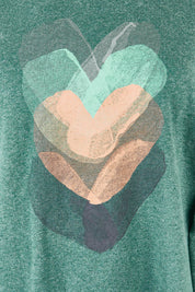 Product shot of the Heart Cotton Sweater in colour Hearts (Green), detail