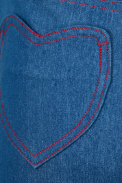 Product shot of the Bell Bottom Jeans in colour Middenim (Blue), detail