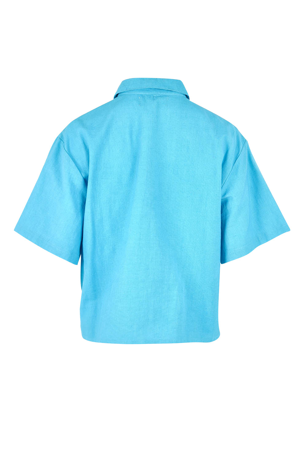 Product shot of the Crochet Pocket Cotton Shirt in colour Skyblue (Blue), from the back