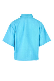 Product shot of the Crochet Pocket Cotton Shirt in colour Skyblue (Blue), from the back