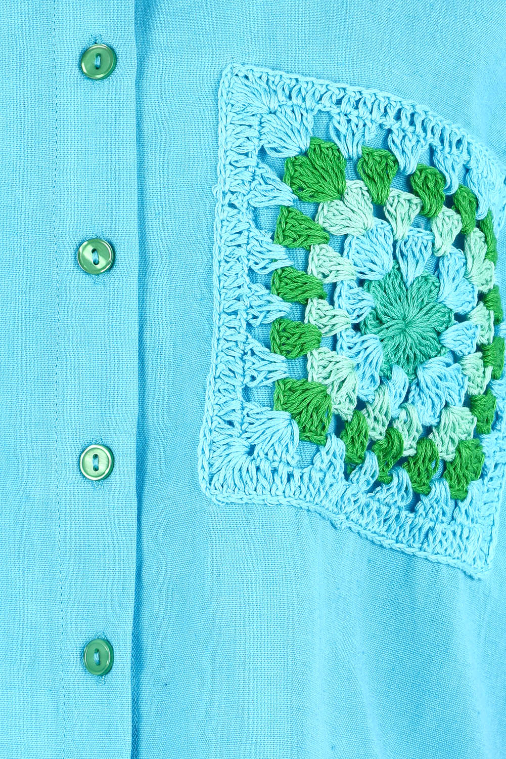 Product shot of the Crochet Pocket Cotton Shirt in colour Skyblue (Blue), detail
