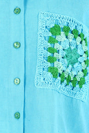 Product shot of the Crochet Pocket Cotton Shirt in colour Skyblue (Blue), detail