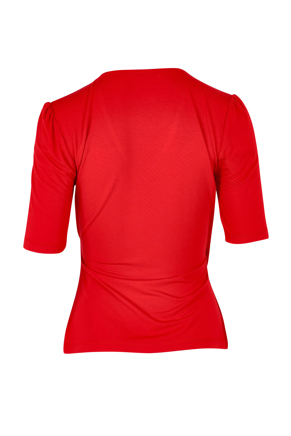Product shot of the Bamboo Wrap Top in colour Cherry (Red), from the back