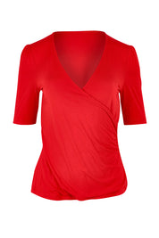 Product shot of the Bamboo Wrap Top in colour Cherry (Red), from the front