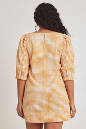 Model Terri-Leigh wearing size 14 of the Daisy Cotton Sundress in colour Daisycheck, from the back